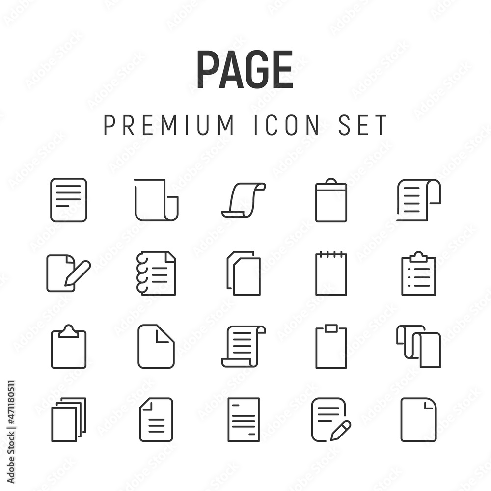 Wall mural simple line set of page icons.