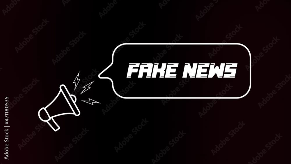 Poster megaphone with speech bubble and the fake news text on old tv glitch interference screen. animation 