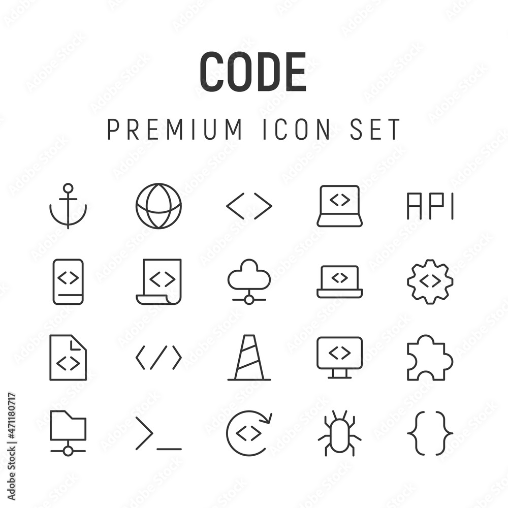 Wall mural Premium pack of code line icons.