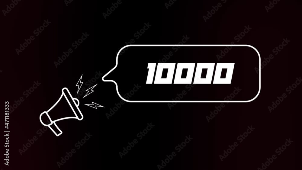 Aufkleber Megaphone with speech bubble and the number 10K on old tv glitch interference screen. Animation of retro 10000 subscribers text. 4K video motion graphic