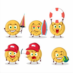 Happy Face dalgona candy love cartoon character playing on a beach