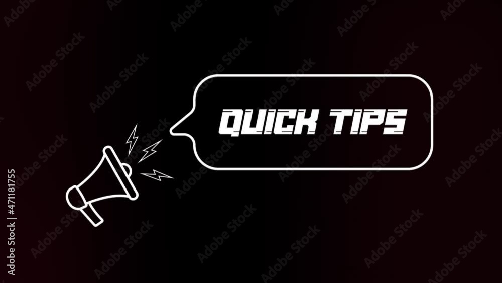 Aufkleber megaphone with speech bubble and the quick tips text on old tv glitch interference screen. animation