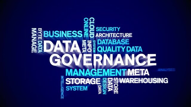 4k Data Governance Animated Tag Word Cloud;Text Design big data Animation typography seamless loop.