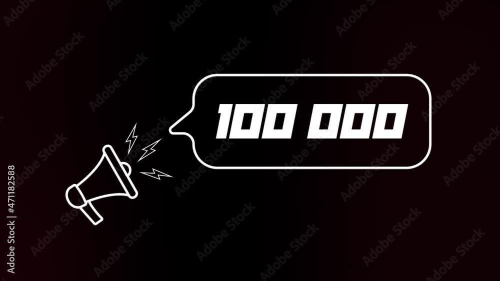 Fototapete Megaphone with speech bubble and the number 100K on old tv glitch interference screen. Animation of retro 100000 subscribers text. 4K video motion graphic