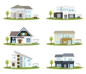Fototapeta Set of residential house - front view, Six types variation obraz