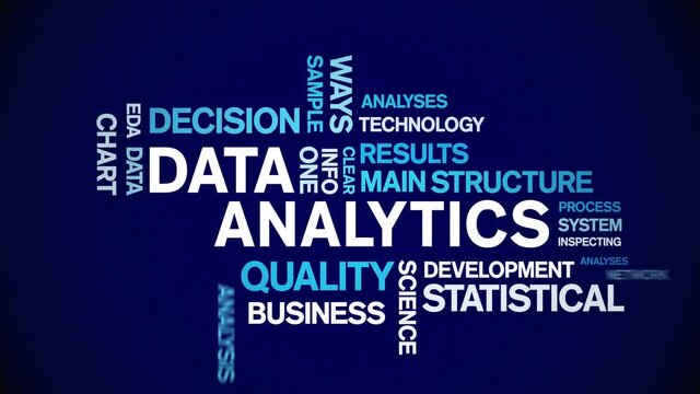 4k Data Analytics Animated Tag Word Cloud;Text Design big data Animation typography seamless loop.
