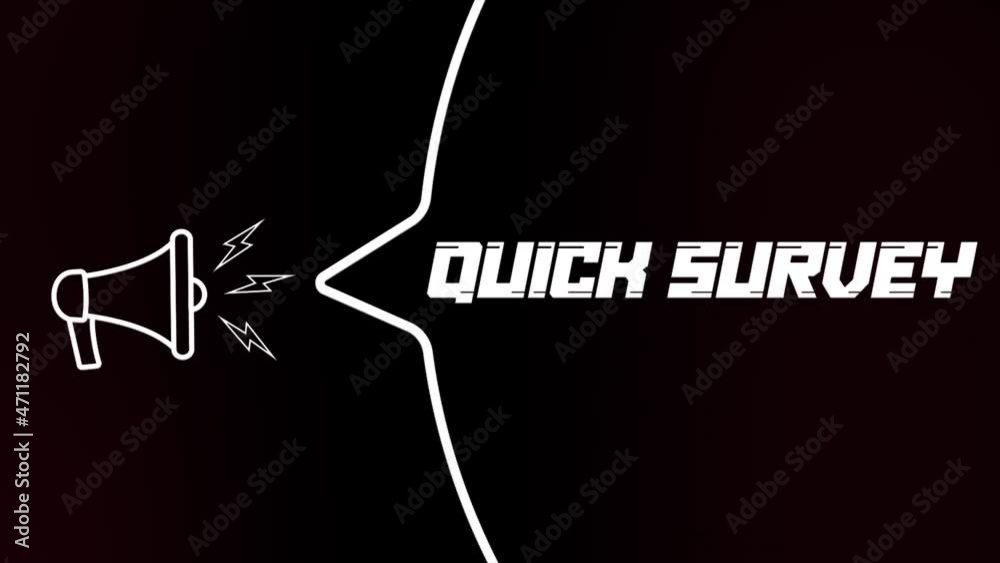 Poster Megaphone with speech bubble and the Quick Survey text on old tv glitch interference screen. Animation of retro quick survey text. 4K video motion graphic