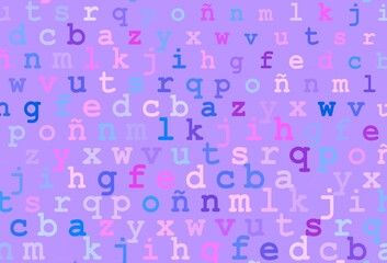 Light pink, blue vector texture with ABC characters.