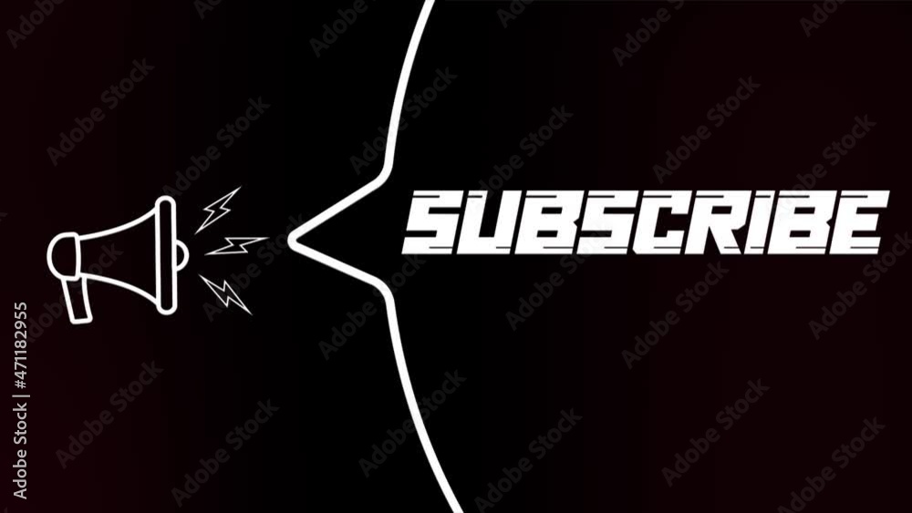 Poster Megaphone with speech bubble and Subscribe text on old tv glitch interference screen. Animation of retro subscribe text. 4K video motion graphic