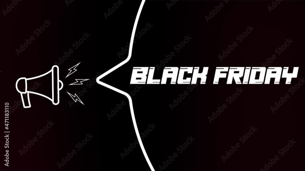 Poster megaphone with speech bubble and the black friday text on old tv glitch interference screen. animati