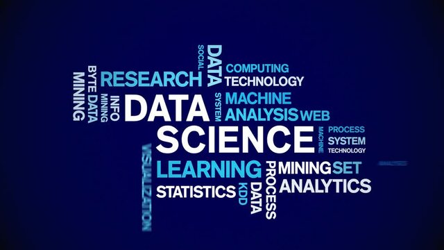 4k Data Science Animated Tag Word Cloud;Text Design big data Animation typography seamless loop.