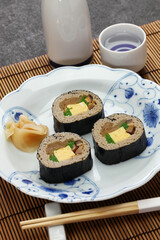 homemade soba sushi,  japanese food isolated on white background