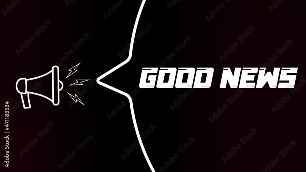 Aufkleber Megaphone with speech bubble and the Good news text on old tv glitch interference screen. Animation of retro good news text. 4K video motion graphic