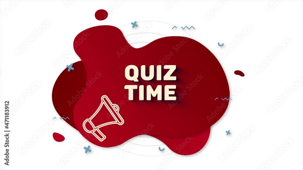 Fototapete Megaphone with text Quiz time. Memphis style banner with abstract geometric shapes on red background. Banner and outline round elements with megaphone. 4K video motion graphic