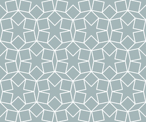 Star shape and squares repeating outline pattern in white against a light gray background, geometric vector illustration