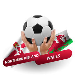 Soccer football competition match, national teams northern ireland vs wales