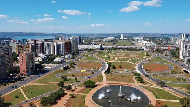 Time-lapse aerial view from Brasilia, Brazil capital, Showing Government offices and Burle Marx Park, with congress on background