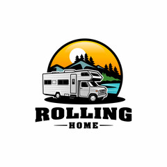 camper van - caravan - motor home isolated logo vector	