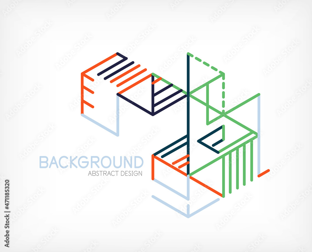 Wall mural Abstract background. Color lines on white background. Linear abstract composition. Techno or business concept for wallpaper, banner, background, landing page