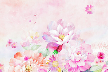 Fototapeta na wymiar Beautiful watercolor flower bouquet illustration