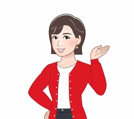 赤いカーディガンを着た女性