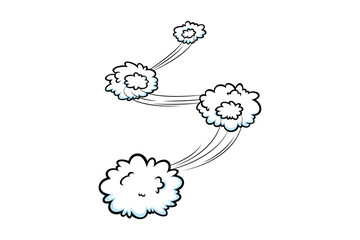 Comic speed effect with clouds. Comic clouds with motion trail lines. Vector illustration isolated in white background