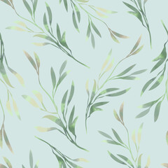 Spring foliage. Seamless pattern in a watercolor style. Background for fabric, wallpaper, postcards.