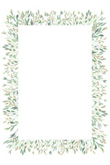 Watercolor square frame. Spring foliage. Beautiful isolated clipart element for design.