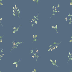 Spring foliage. Seamless pattern in a watercolor style. Background for fabric, wallpaper, postcards.