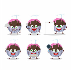 Cartoon character of brigadeiro chocolate candy with various chef emoticons