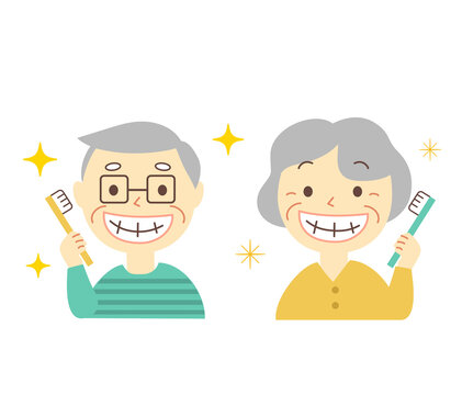 Senior and toothpaste: dental illustrations