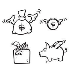 Fototapeta premium hand drawn doodle money related with wing flying illustration vector