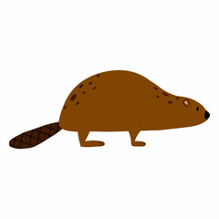  Childish illustration of cute beaver isolated on white background. Forest beaver hand drawn in cartoon style.