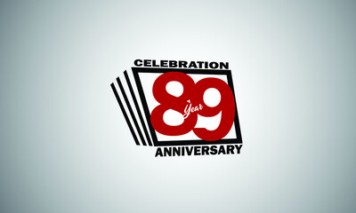89 year anniversary celebration, book design style black and red color for event, birthday, gift card, poster-vector