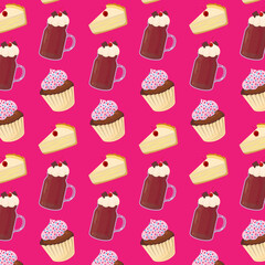 Seamless texture slice cake and milk shake chocolate vector concept