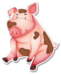 Dirty pig farm animal cartoon sticker