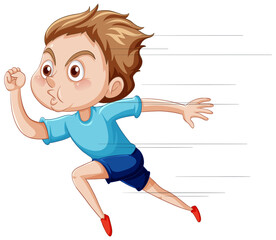 Running boy cartoon character on white background