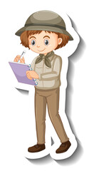 Girl wearing safari outfit cartoon character sticker