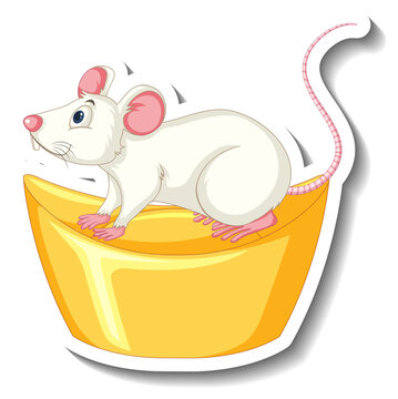 White rat standing on gold sycee