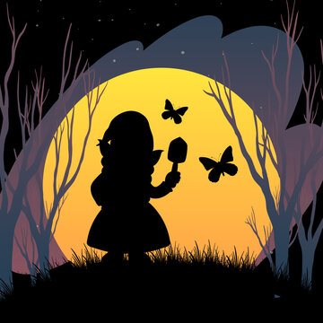 Halloween night background with gnome silhouette