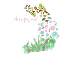 Hand draw to watercolor with spring floral background. Calendar of August month so beautiful.
