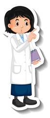 Scientist student girl cartoon character sticker