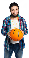 male with soccer, basketball. isolated, white background