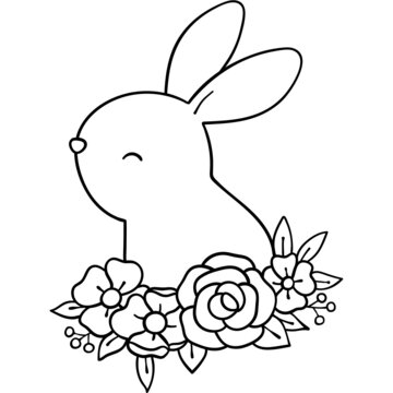Doodle bunny with flower character cartoon