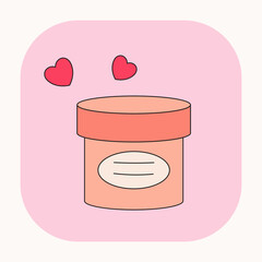 Body Cream cartoon illustration. Pink doodle icon of body butter jar bottle. Vector cream jar. Korean beauty cosmetic product stuff sign.
