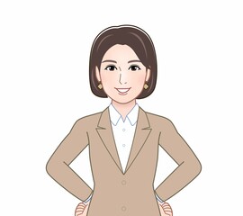 ベージュスーツの女性