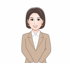 ベージュスーツの女性