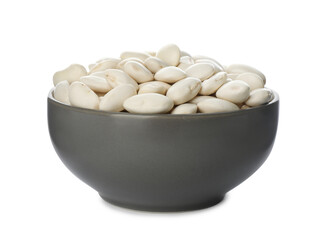 Bowl of uncooked navy beans isolated on white