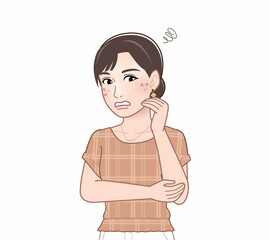 ベージュ夏服の女性