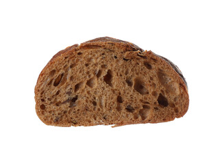 Slice of fresh rye baguette isolated on white